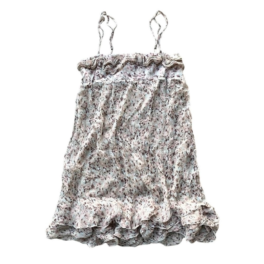 Tru Trussardi Silk Floral Babydoll Ruffle Tiered Mini Dress Gray IT40 US4 Small
